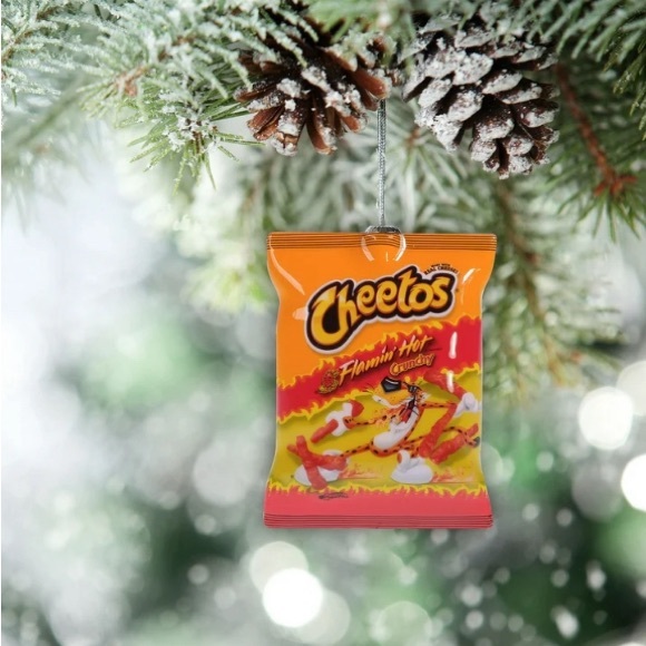 NWT Crunchy Cheetos Decoupage Christmas Foodie Ornaments by RUZ , set of (2) - Picture 3 of 4